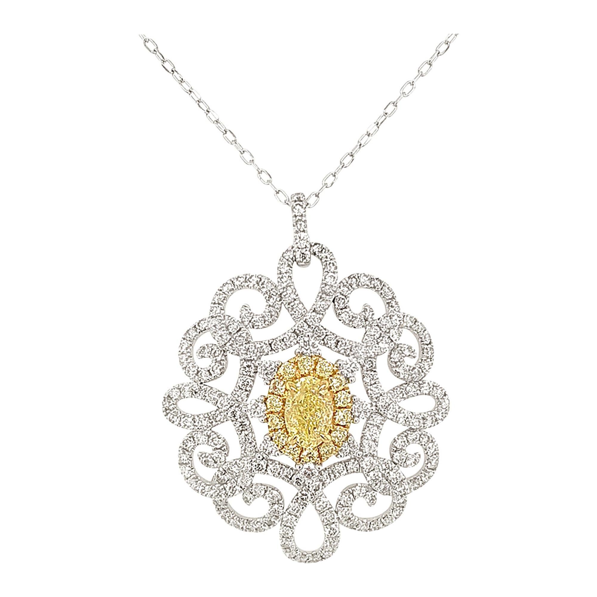 GIA Certified Yellow Diamond White Diamond Platinum Pendant Necklace