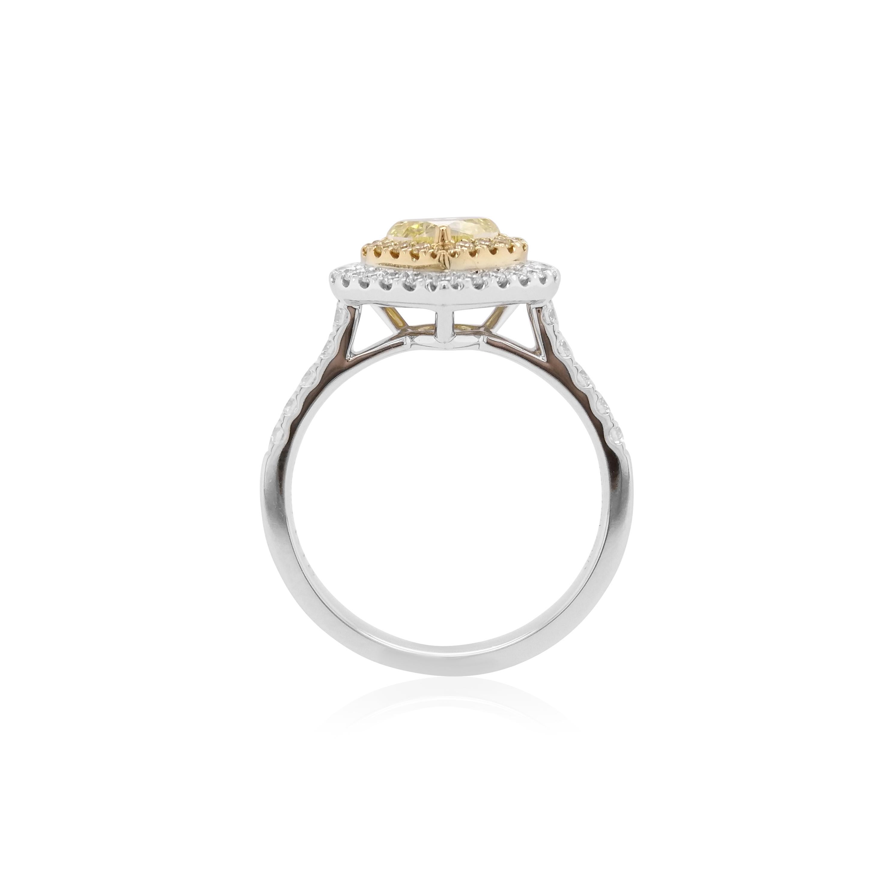 Art Deco GIA Certified Fancy Yellow Diamond White Diamond 18K Gold Ring For Sale