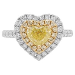 Anillo de oro de 18 quilates con diamante amarillo fantasía y diamante blanco certificado por GIA