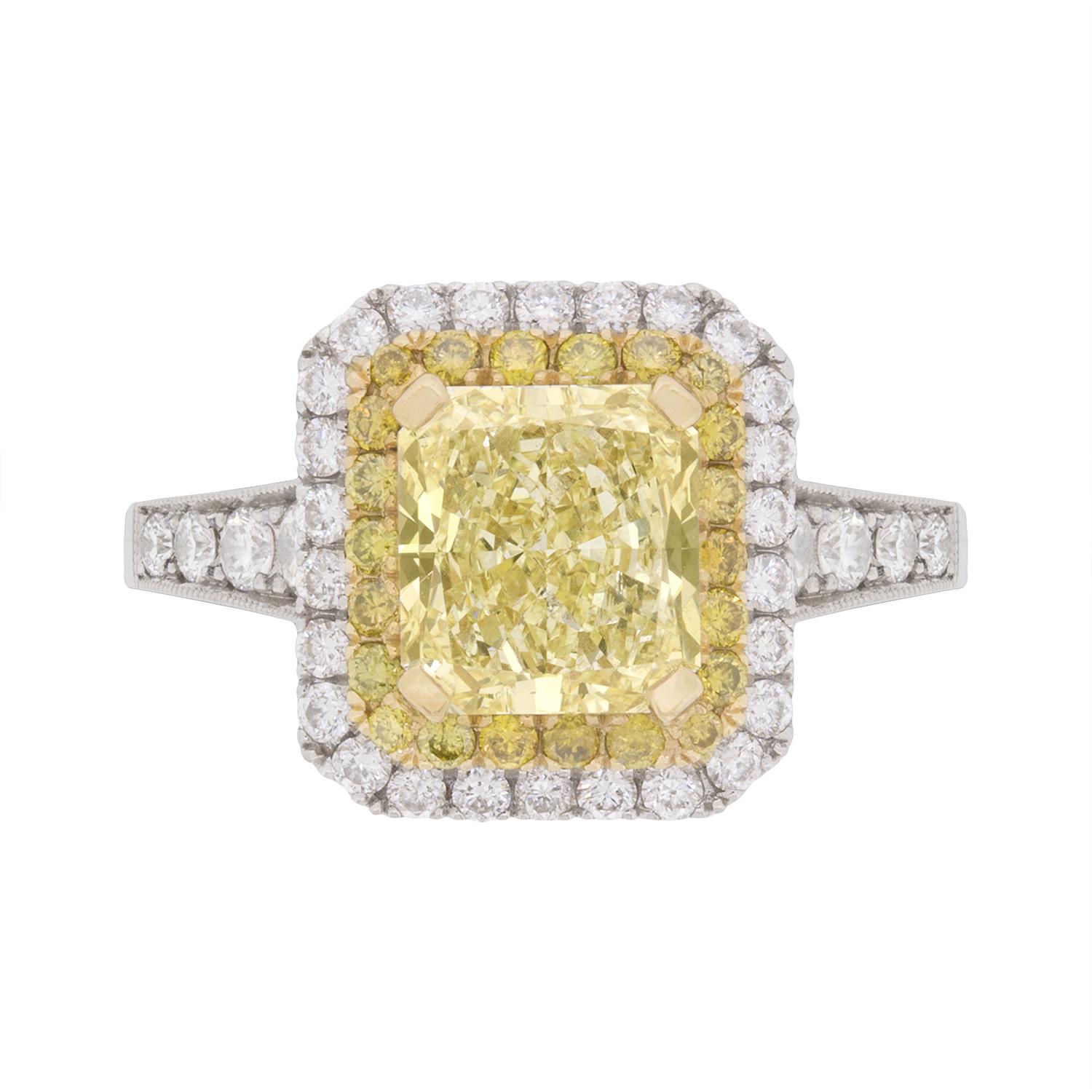 GIA Certified Fancy Yellow Double Diamond Halo Engagement Ring
