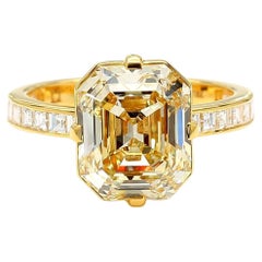GIA Certified Fancy Yellow Emerald Diamond 4.74 Carat TW Gold Cocktail Ring GIA Certified Fancy Yellow Emerald Diamond 4.74 Carat TW Gold Cocktail Ring