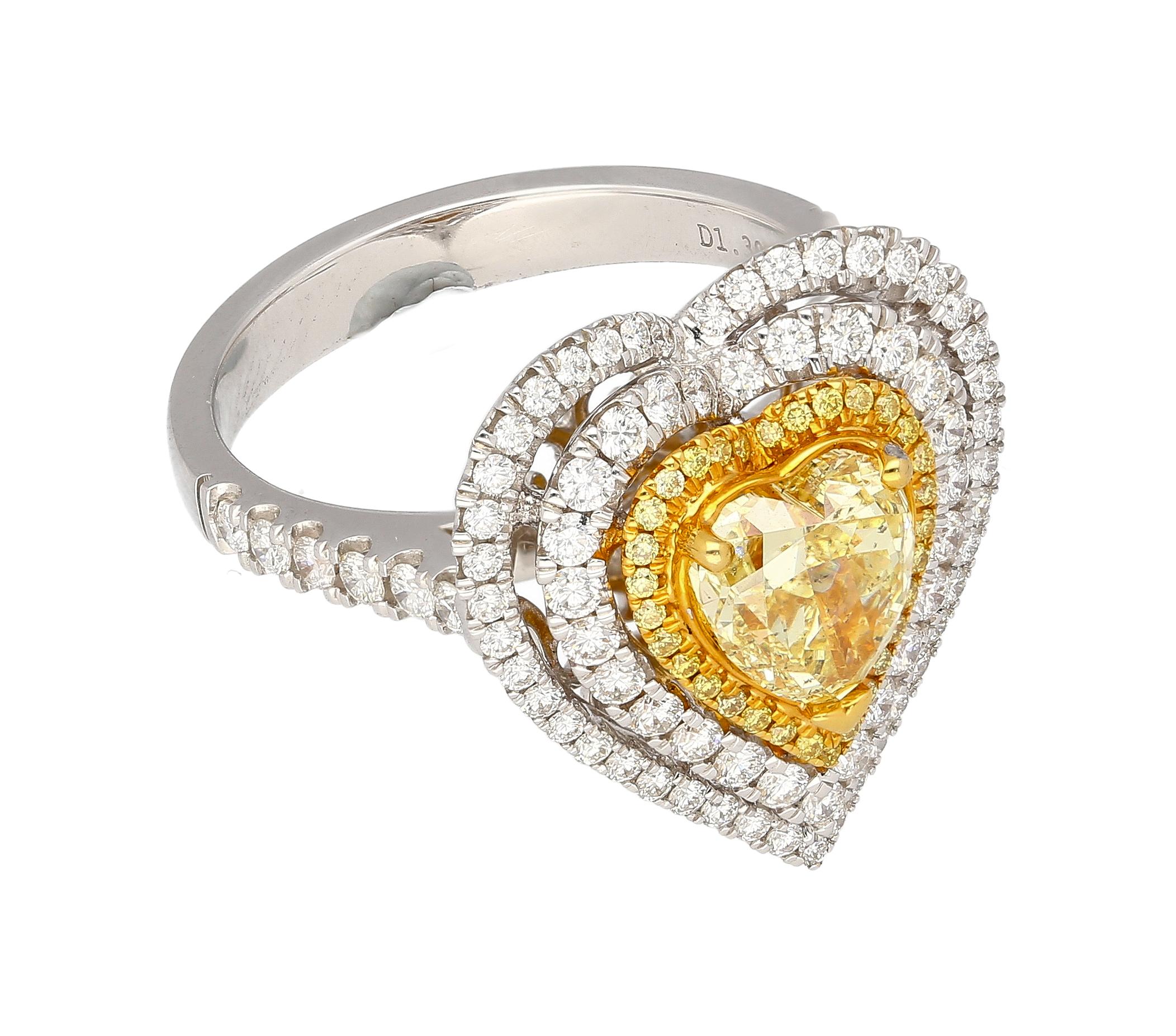 GIA Certified Fancy Yellow Heart Cut Diamond Ring In New Condition For Sale In Miami, FL