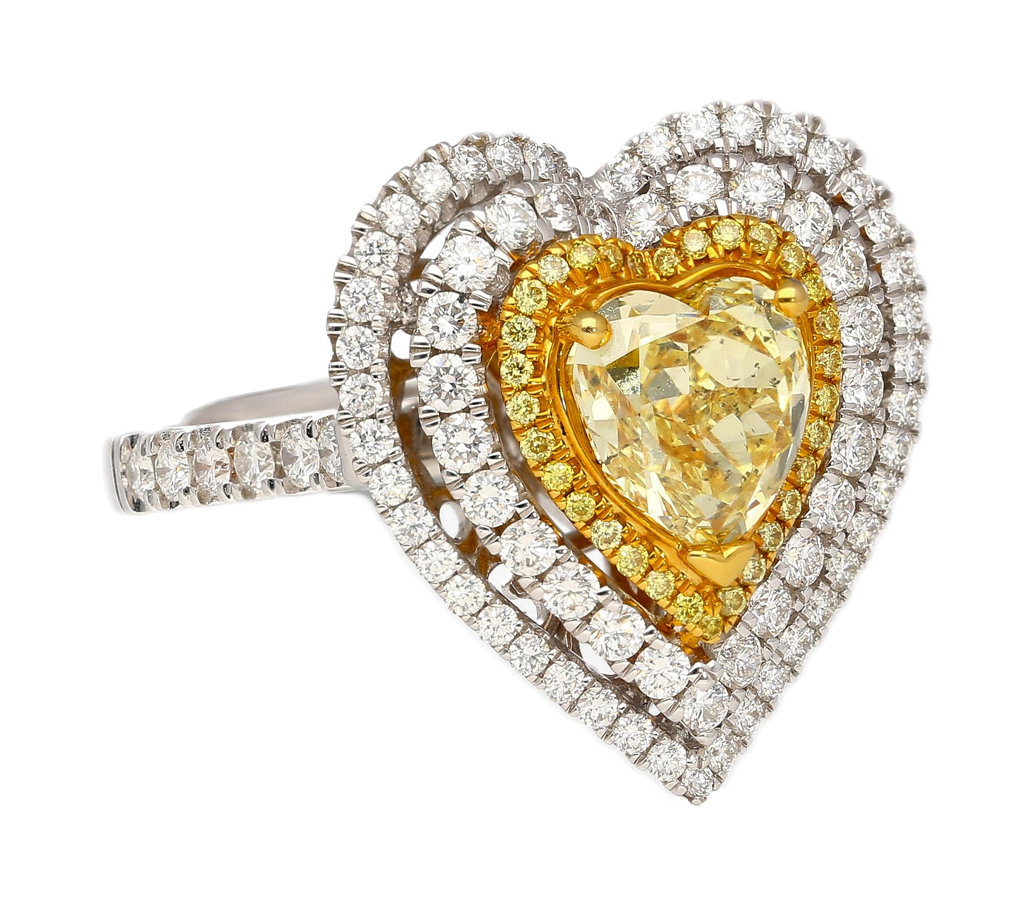 Women's GIA Certified Fancy Yellow Heart Cut Diamond Ring For Sale