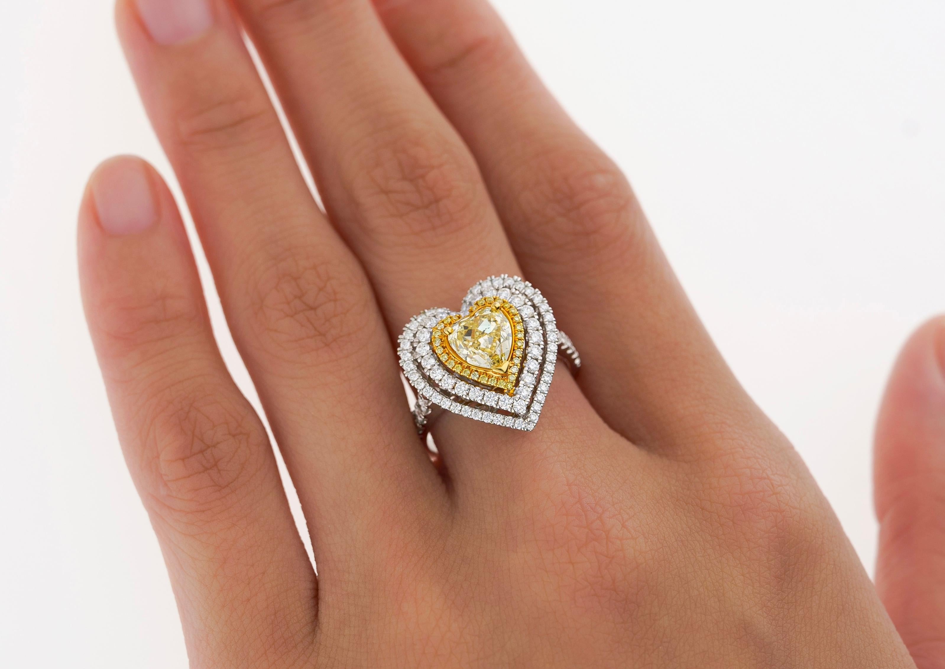 GIA Certified Fancy Yellow Heart Cut Diamond Ring For Sale 2
