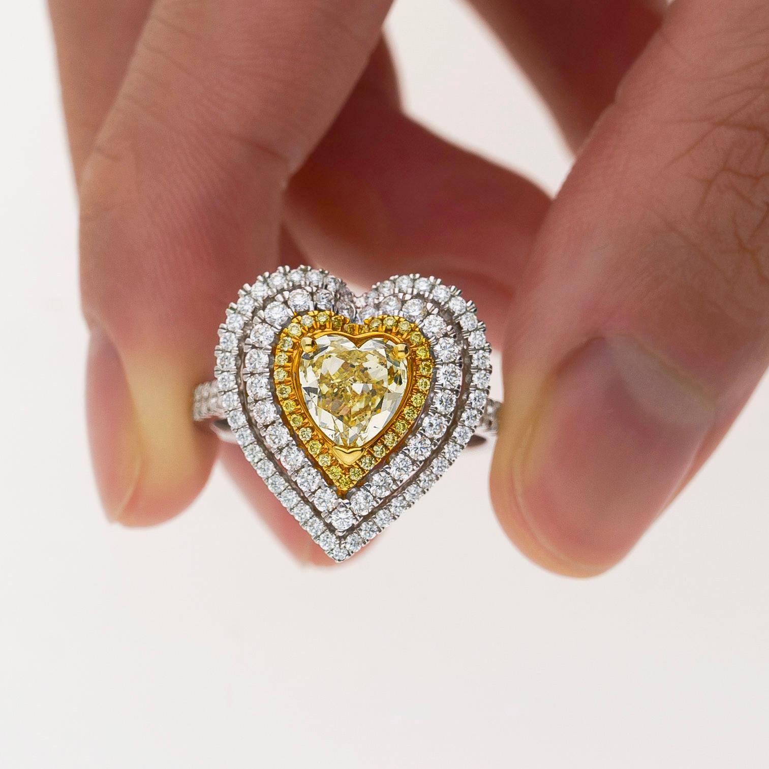GIA Certified Fancy Yellow Heart Cut Diamond Ring For Sale 3