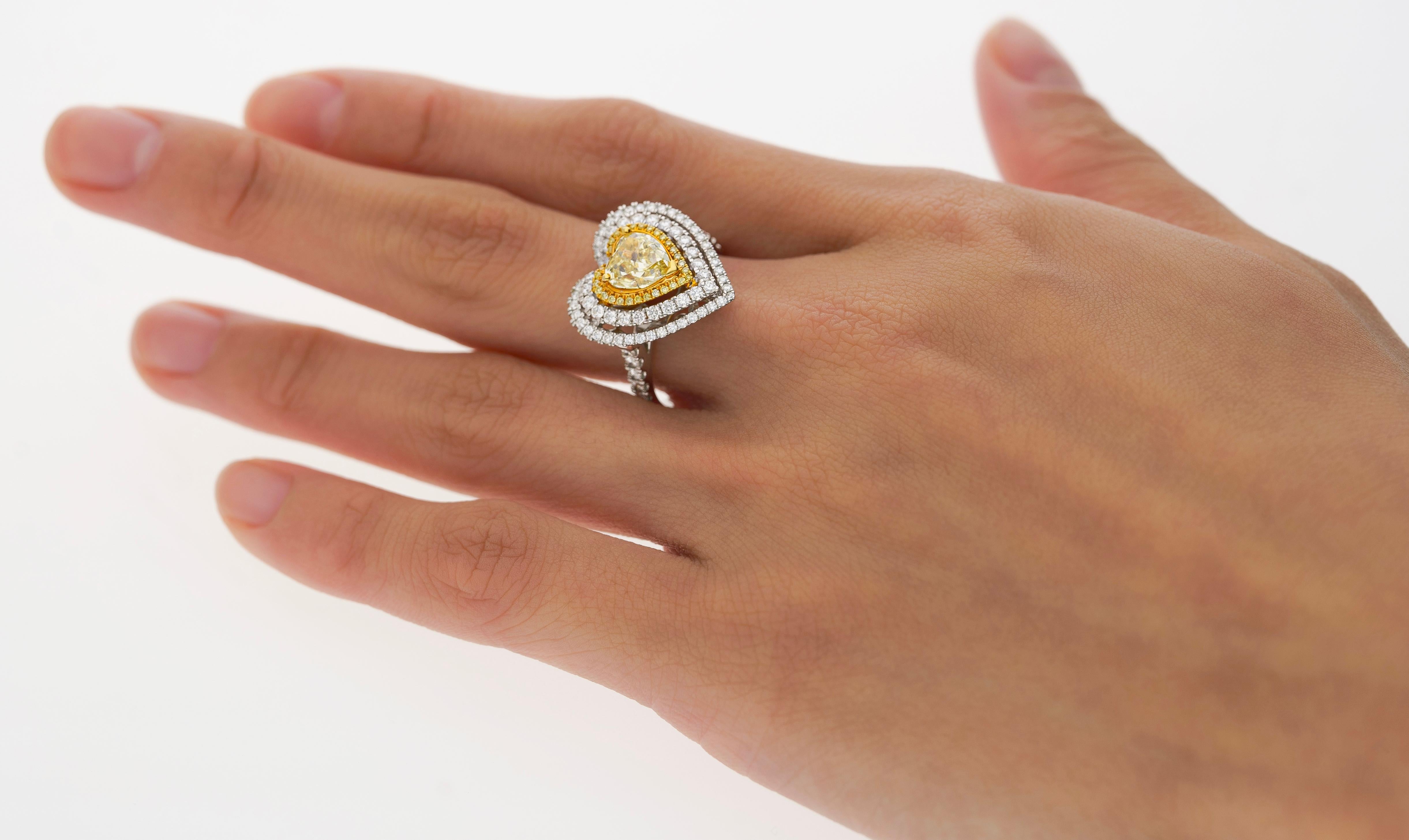 GIA Certified Fancy Yellow Heart Cut Diamond Ring For Sale 4