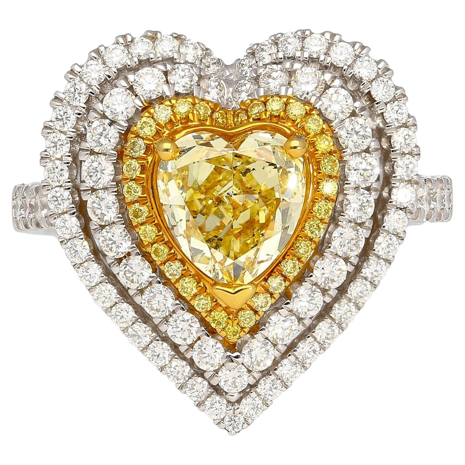 GIA Certified Fancy Yellow Heart Cut Diamond Ring For Sale at 1stDibs