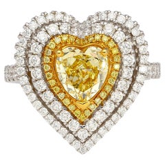 Bague à diamant certifié GIA, taille en cœur, jaune fantaisie