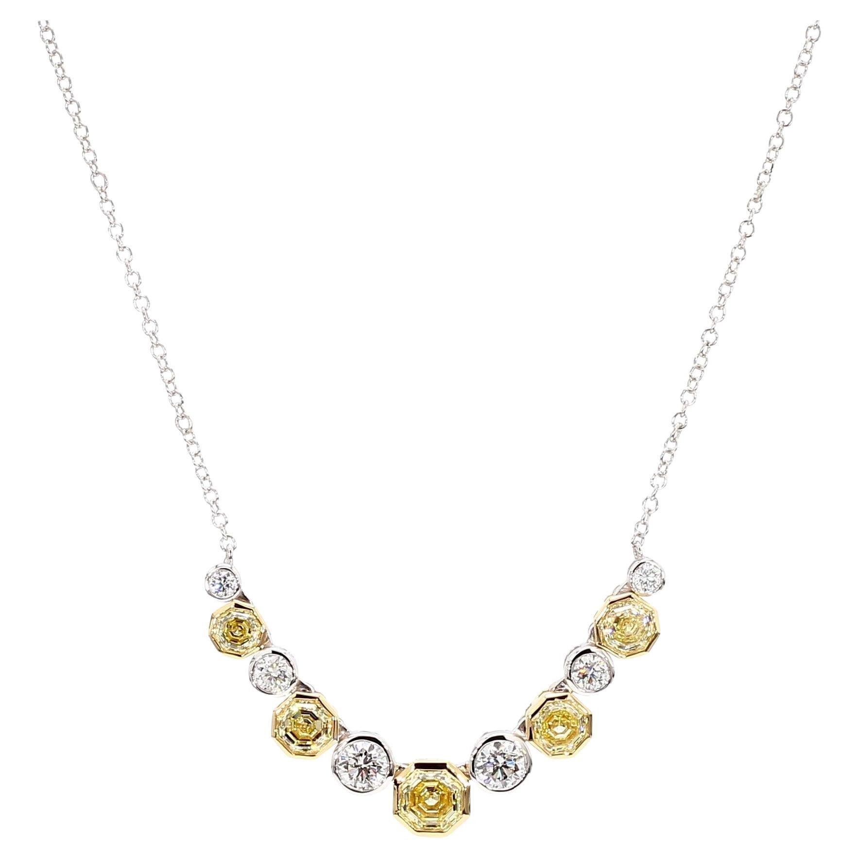 GIA Certified Fancy Yellow Hexagon Diamond 2.32 Carat TW Gold Drop Necklace