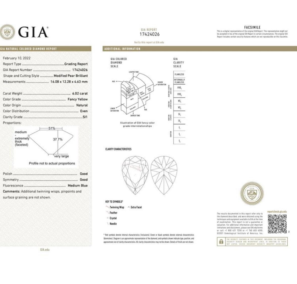 GIA-zertifizierter gelber birnenförmiger Diamantring aus 18 Karat Gelbgold im Angebot 2