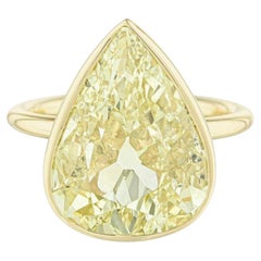 Bague en or jaune 18 carats avec diamants en forme de poire de couleur jaune fantaisie certifiés GIA