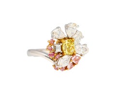GIA Certified Fancy Yellow, Pink and White Diamond Ring in Platinum 950 & 18K