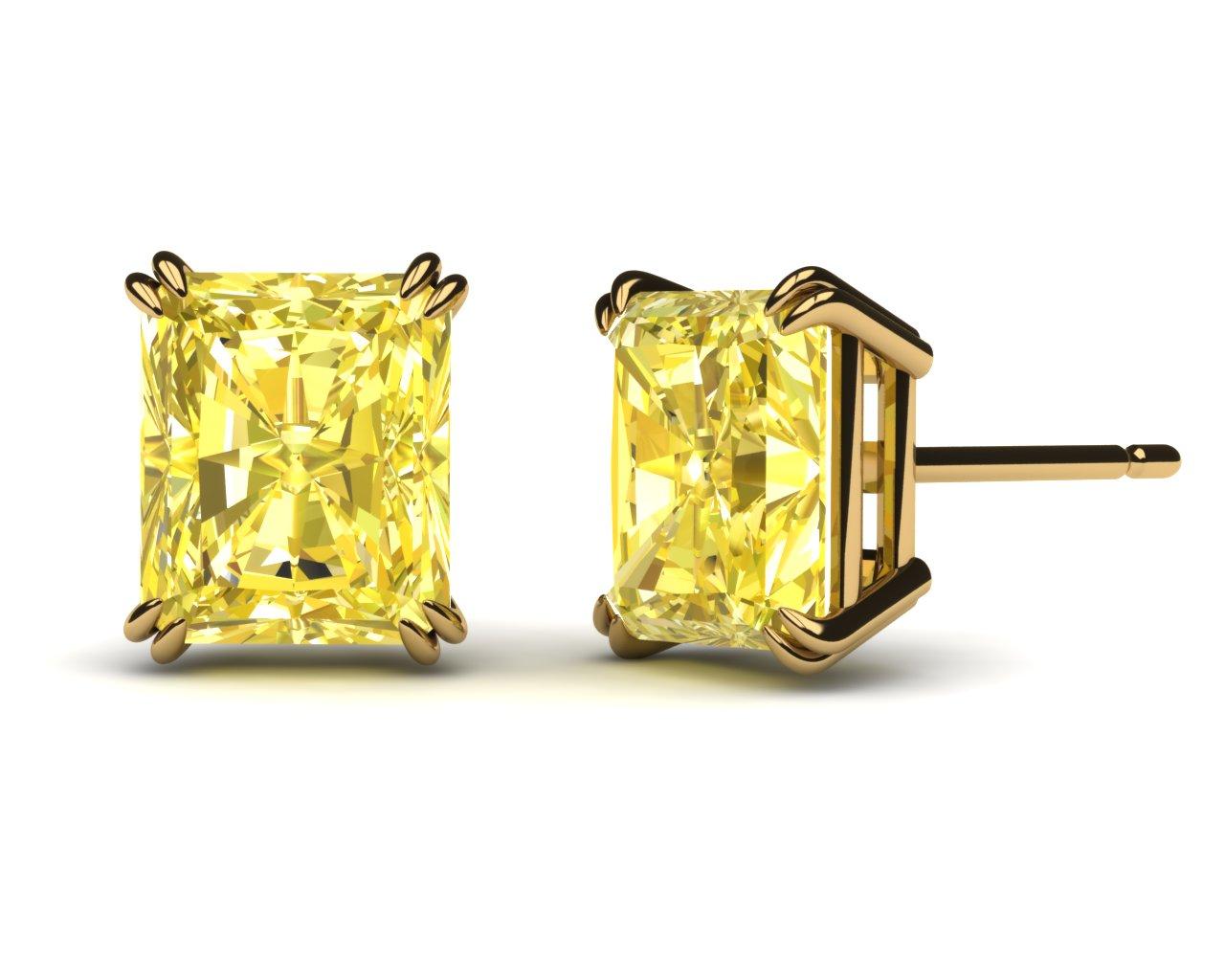 Modern GIA Certified Fancy Yellow Radiant Cut Diamond 18 Kt Yellow Gold Studs