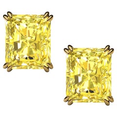 GIA Certified Fancy Yellow Radiant Cut Diamond 18 Kt Yellow Gold Studs