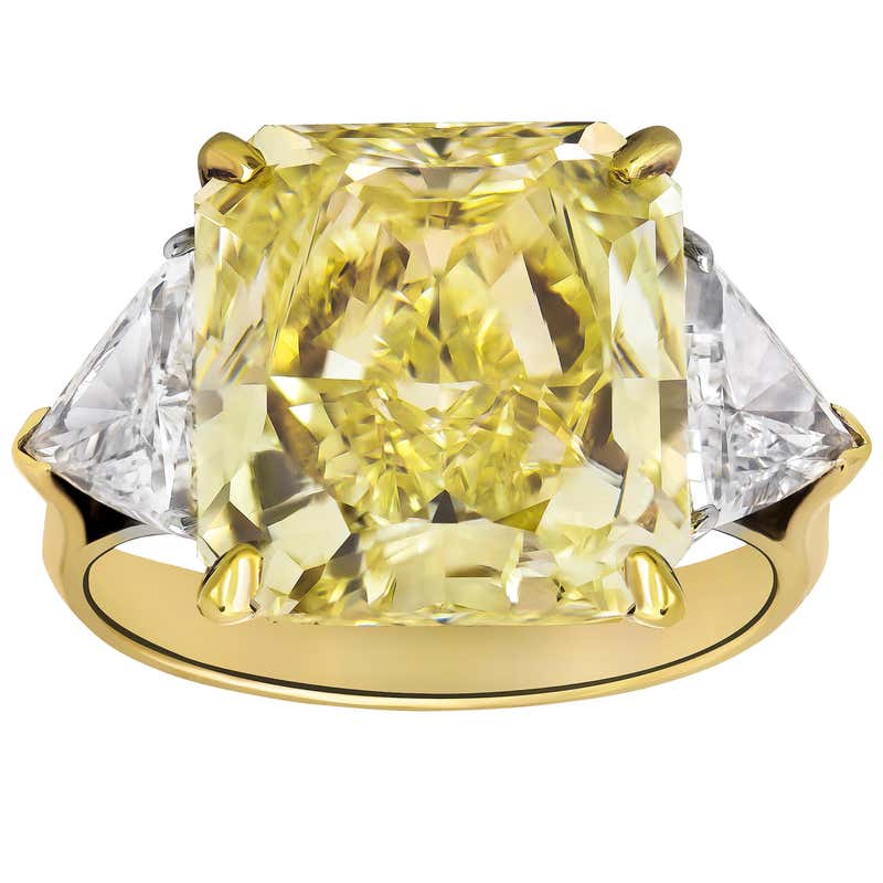 GIA Certified Fancy Yellow Radiant Cut Diamond Three-Stone Engagement ...