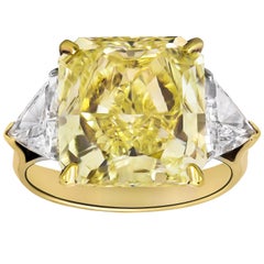 GIA Certified Fancy Yellow Radiant Cut Diamond Three-Stone Engagement Ring