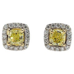 GIA Certified Fancy Yellow Radiant Diamond 1.40 Carat TW Gold Stud Earrings