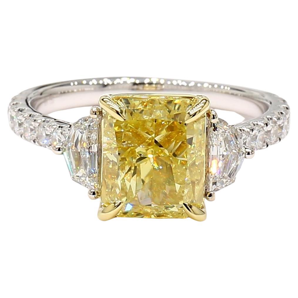 GIA Certified Fancy Yellow Radiant Diamond 3.74 Carat TW Gold Cocktail Ring
