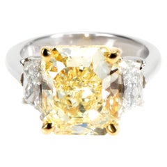GIA Certified Fancy Yellow Radiant Diamond Ring in Platinum 5.02 Carat