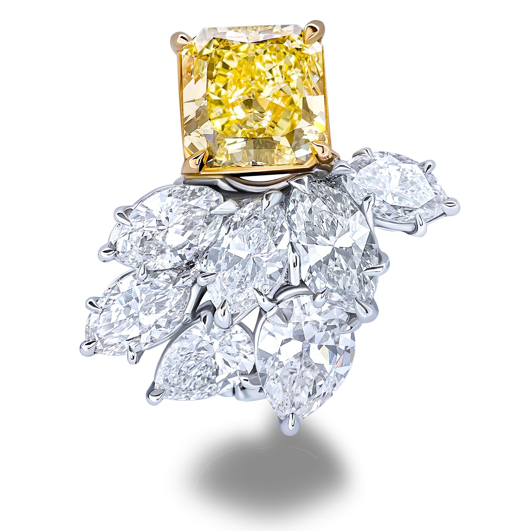 Modern GIA Certified Fancy Yellow Square Cut Diamond Cluster Earrings