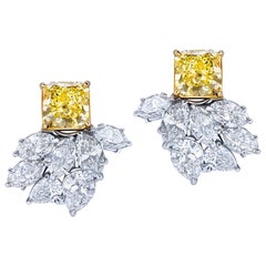 GIA Certified Fancy Yellow Square Cut Diamond Cluster Earrings