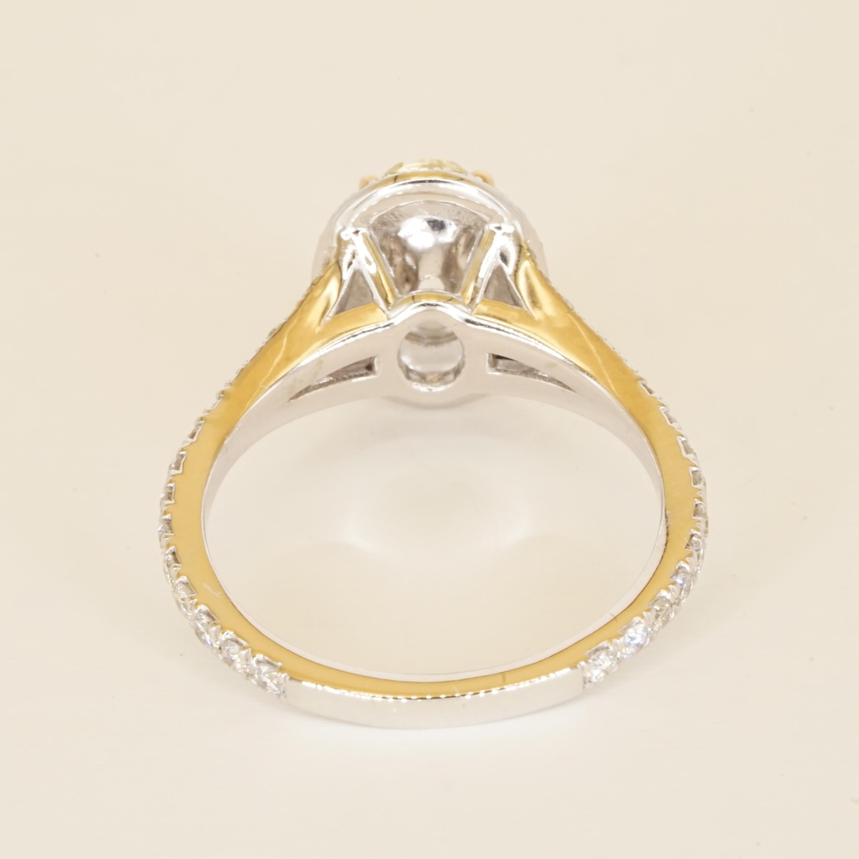 GIA Certified Fancy Yellow VVS2 Oval Diamond Double Halo Gold Ring For Sale 4