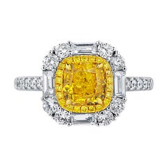GIA Certified Fancy Yellow White 3.03 Carat Diamond Engagement Cocktail Ring