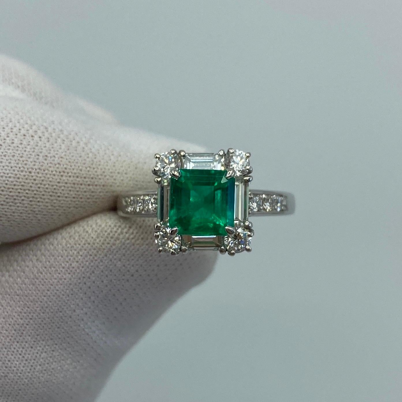 GIA Certified Fine Green 2.23ct Colombian Emerald & Diamond Platinum Halo Ring 5