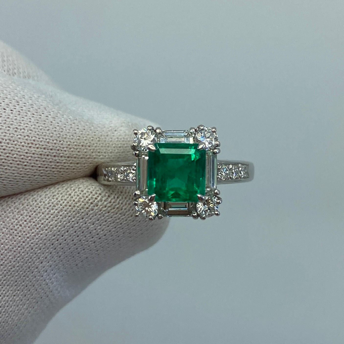 GIA Certified Fine Green 2.23ct Colombian Emerald & Diamond Platinum Halo Ring 6