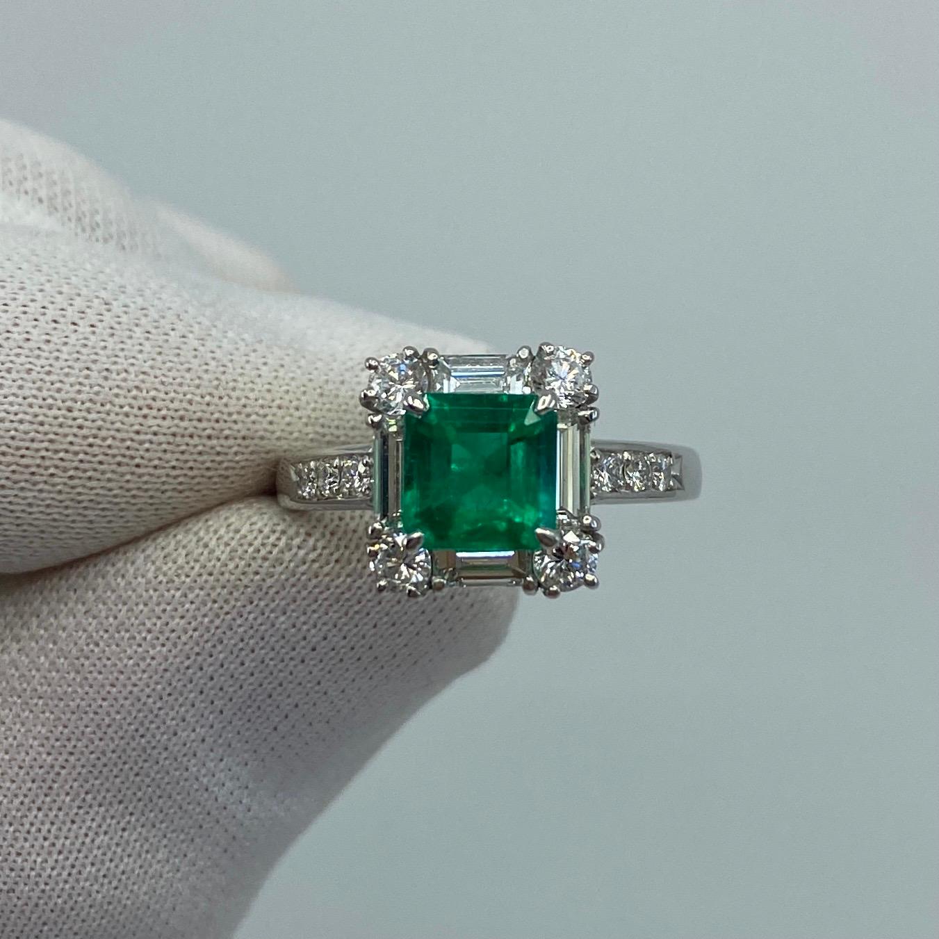 GIA Certified Fine Green 2.23ct Colombian Emerald & Diamond Platinum Halo Ring 7
