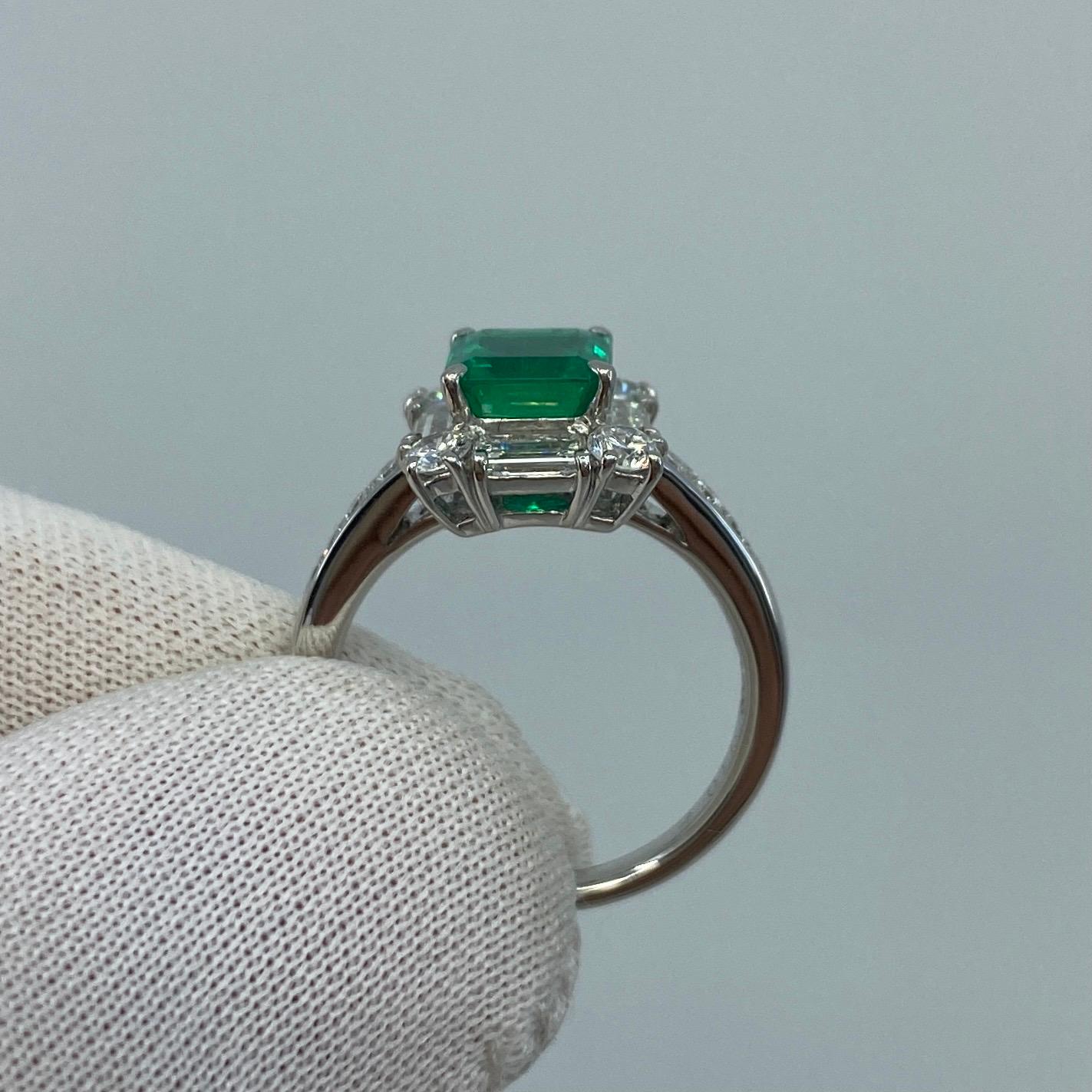 GIA Certified Fine Green 2.23ct Colombian Emerald & Diamond Platinum Halo Ring 8