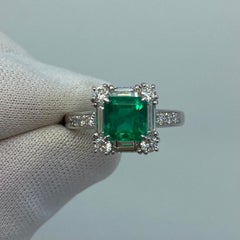 GIA Certified Fine Green 2.23ct Colombian Emerald & Diamond Platinum Halo Ring
