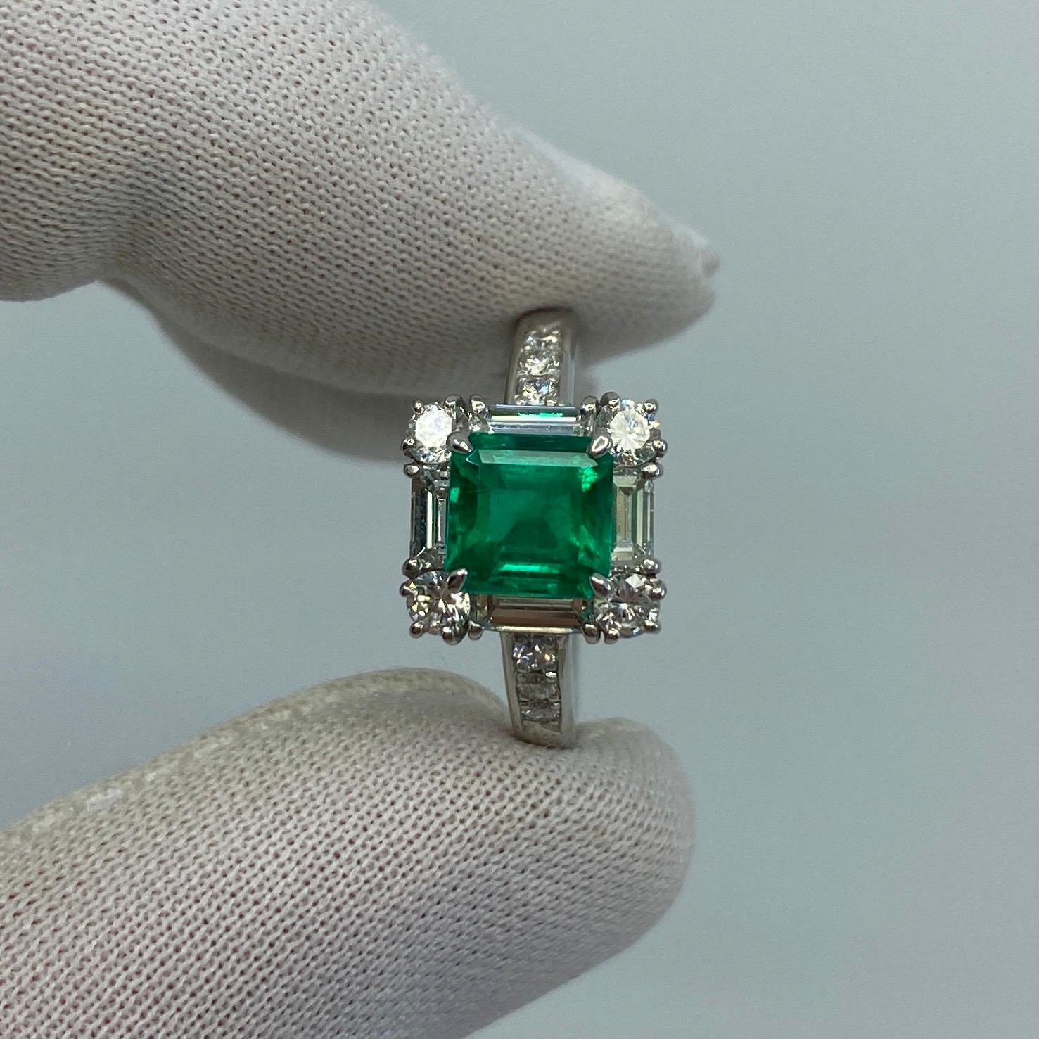 Emerald Cut GIA Certified Fine Green 2.23ct Colombian Emerald & Diamond Platinum Halo Ring