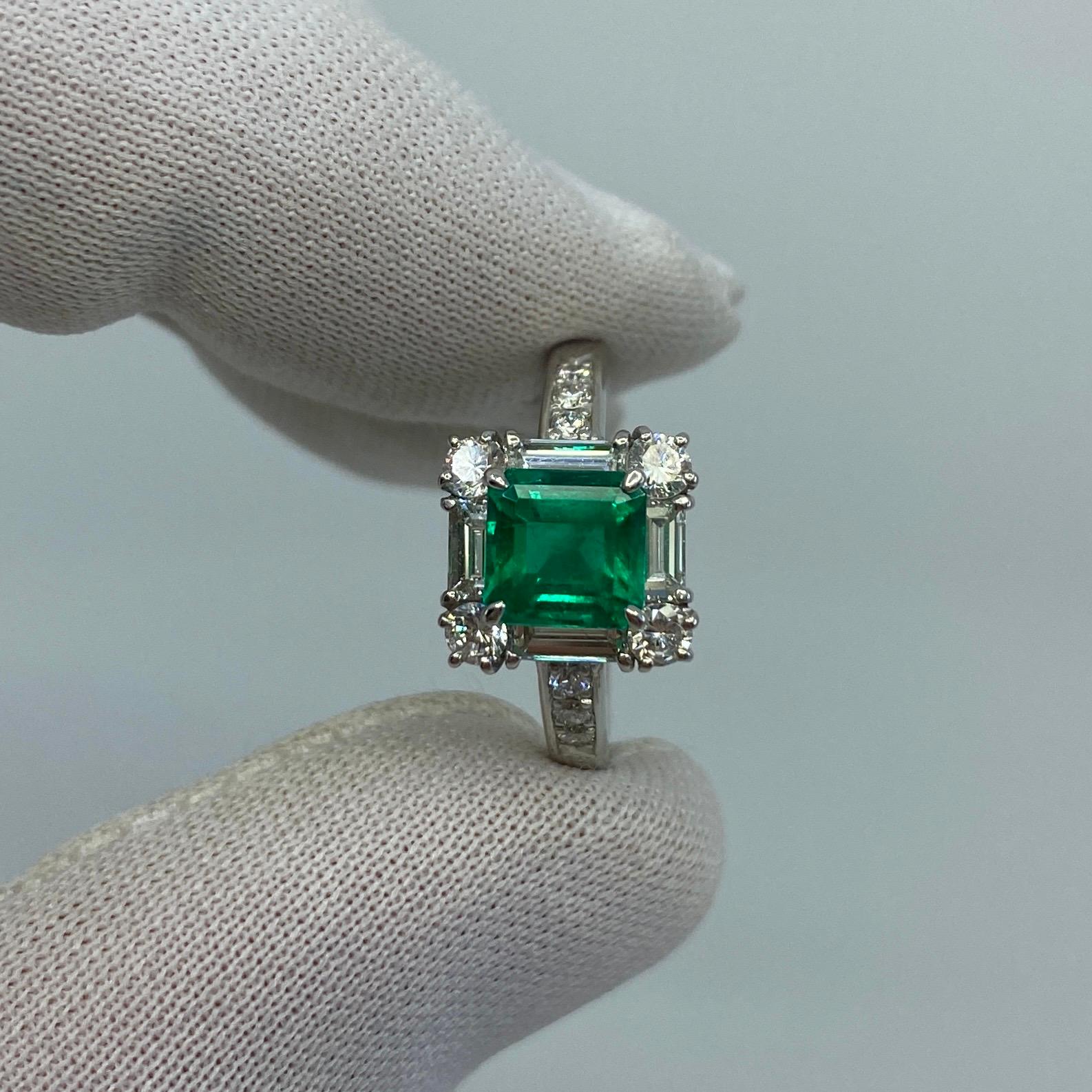 GIA Certified Fine Green 2.23ct Colombian Emerald & Diamond Platinum Halo Ring In New Condition In Birmingham, GB
