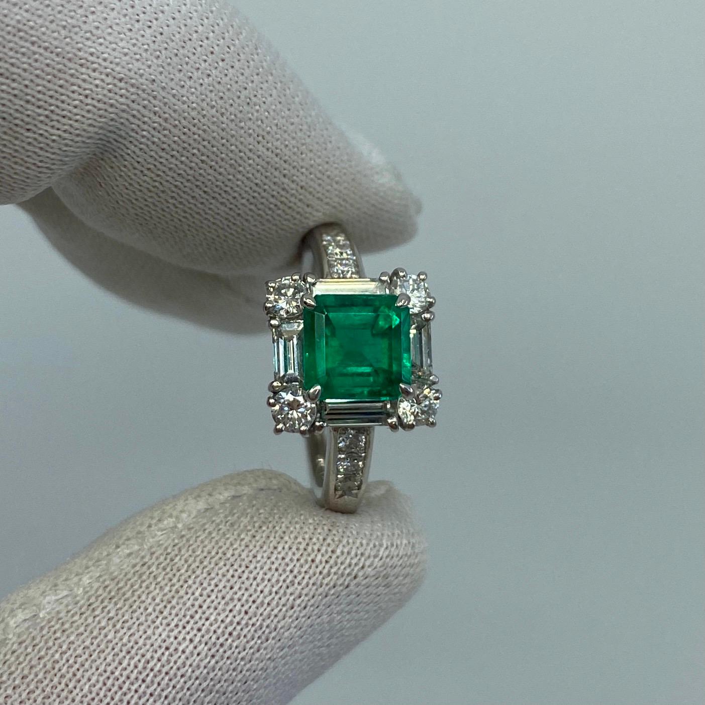 GIA Certified Fine Green 2.23ct Colombian Emerald & Diamond Platinum Halo Ring 1