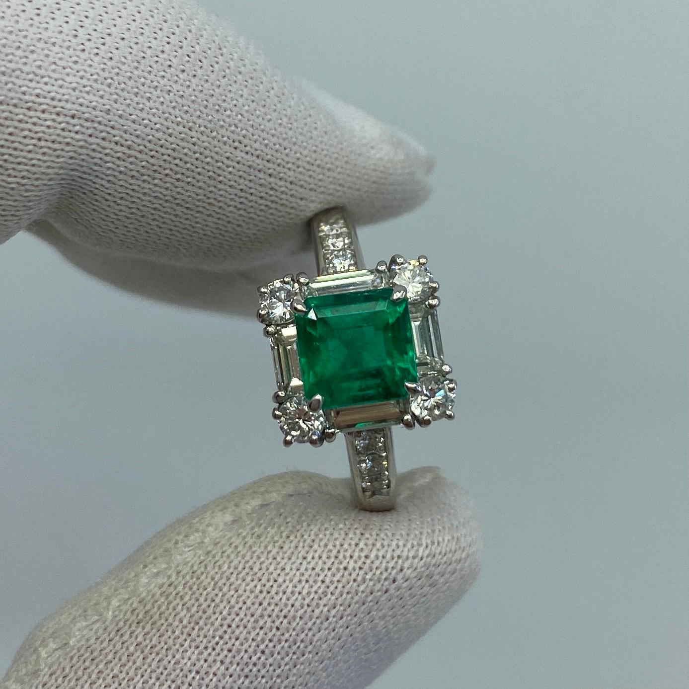 GIA Certified Fine Green 2.23ct Colombian Emerald & Diamond Platinum Halo Ring 2