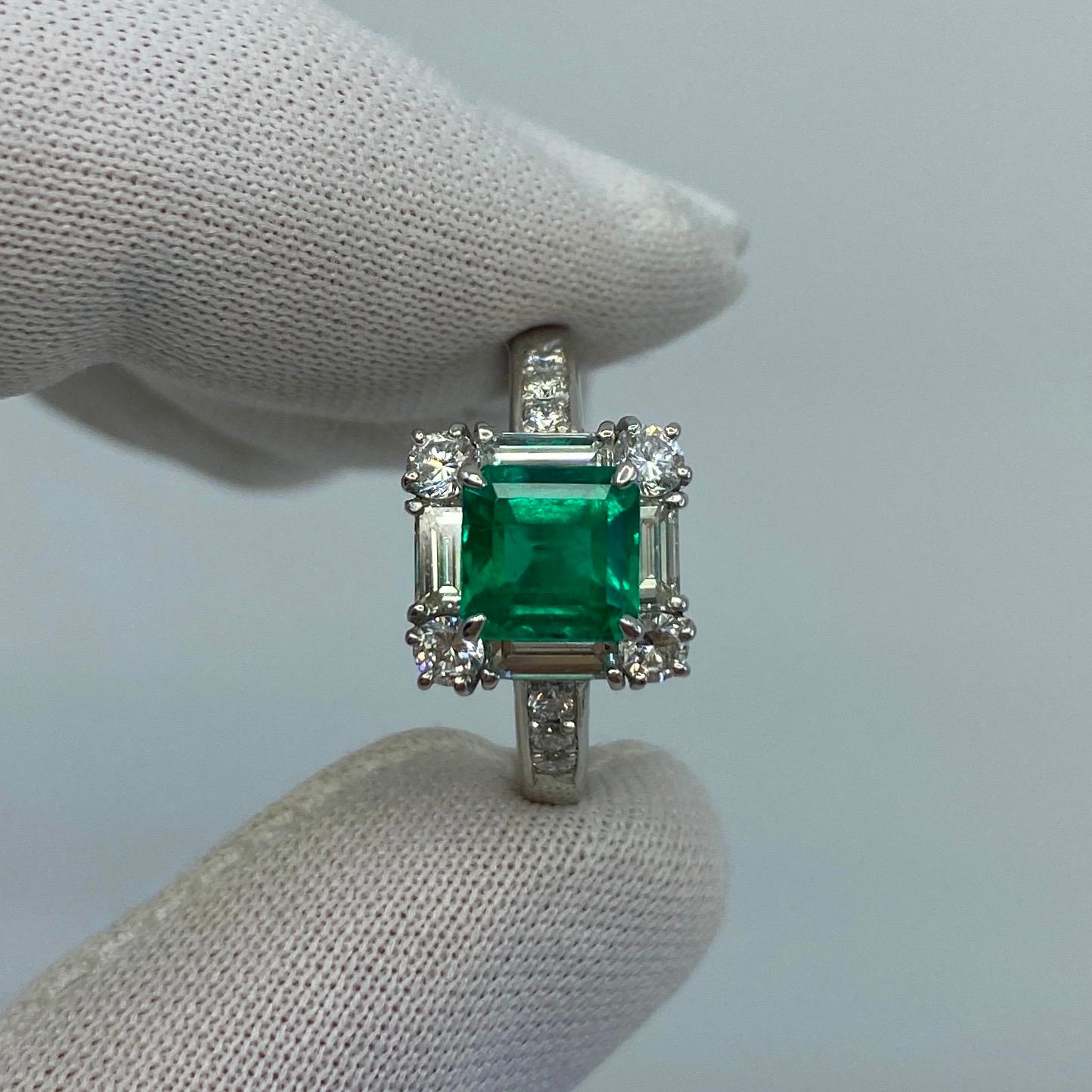 GIA Certified Fine Green 2.23ct Colombian Emerald & Diamond Platinum Halo Ring 3