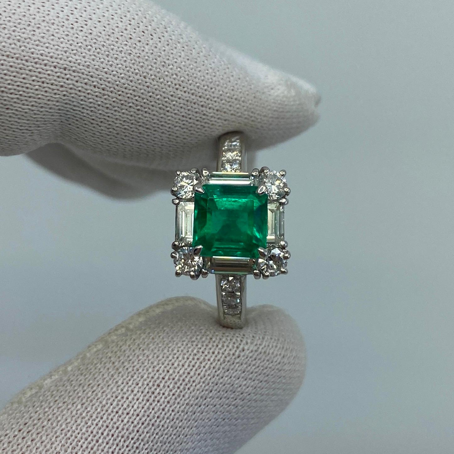 GIA Certified Fine Green 2.23ct Colombian Emerald & Diamond Platinum Halo Ring 4