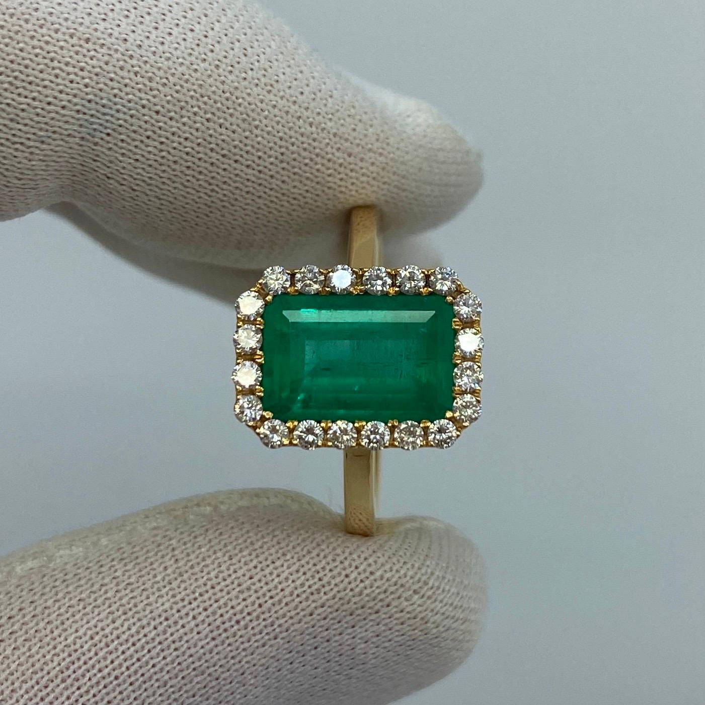 GIA Certified Fine Green 3.06ct Colombian Emerald & Diamond 18k Gold Halo Ring 5