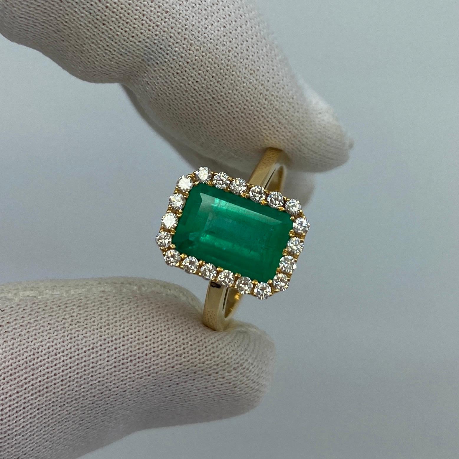 GIA Certified Fine Green 3.06ct Colombian Emerald & Diamond 18k Gold Halo Ring 6