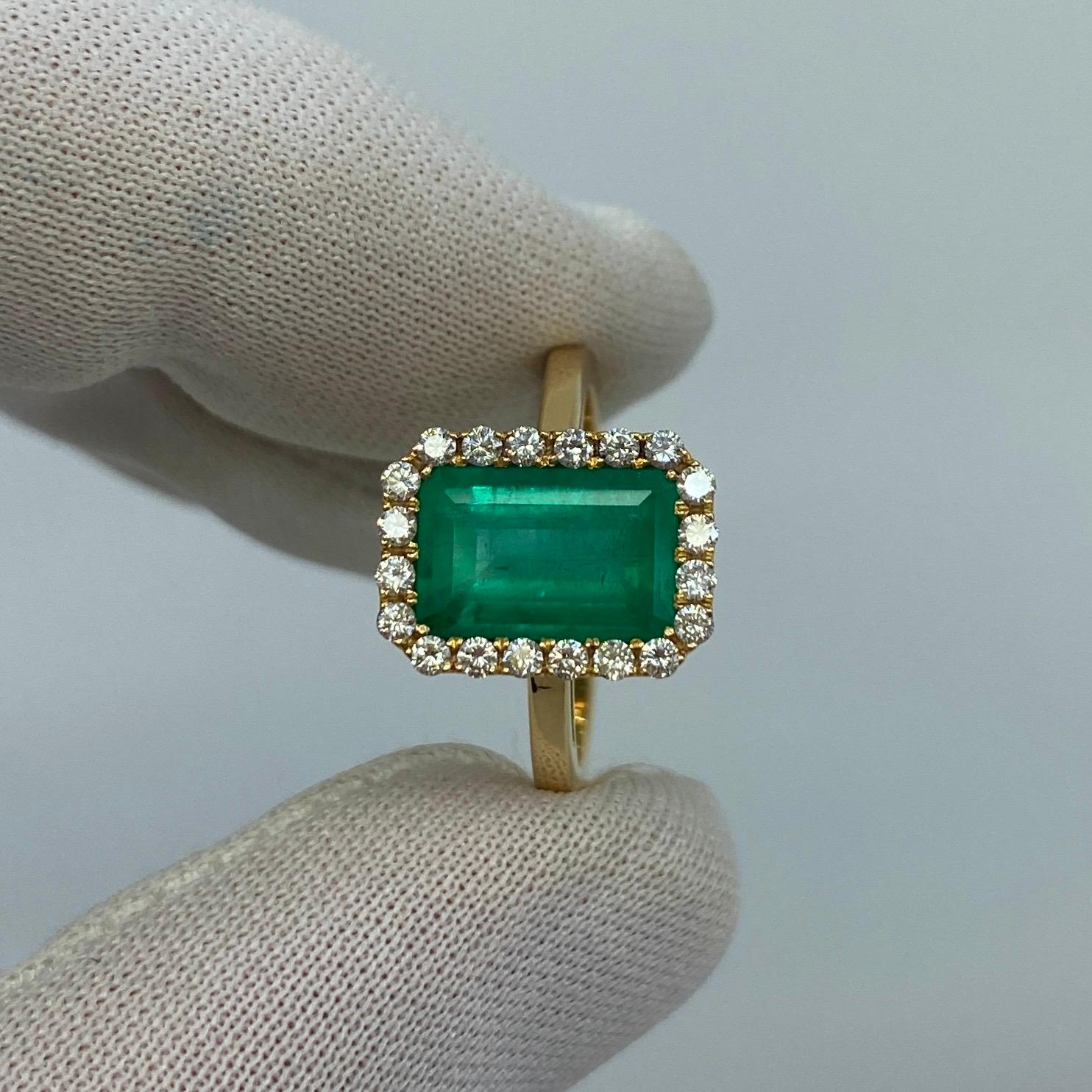 GIA Certified Fine Green 3.06ct Colombian Emerald & Diamond 18k Gold Halo Ring 7