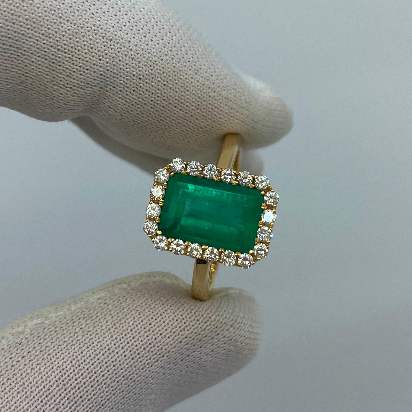 GIA Certified Fine Green 3.06ct Colombian Emerald & Diamond 18k Gold Halo Ring 1