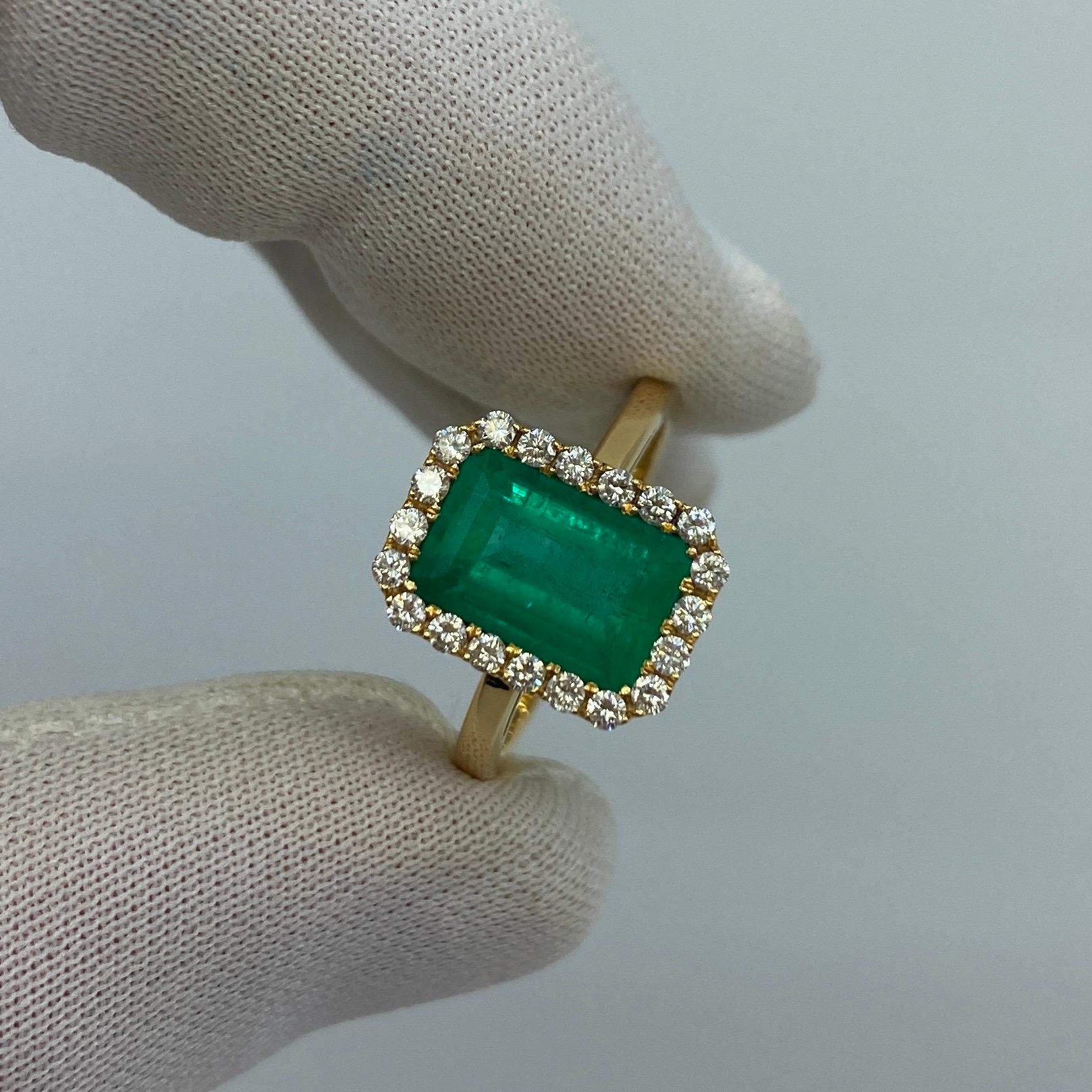 GIA Certified Fine Green 3.06ct Colombian Emerald & Diamond 18k Gold Halo Ring 3
