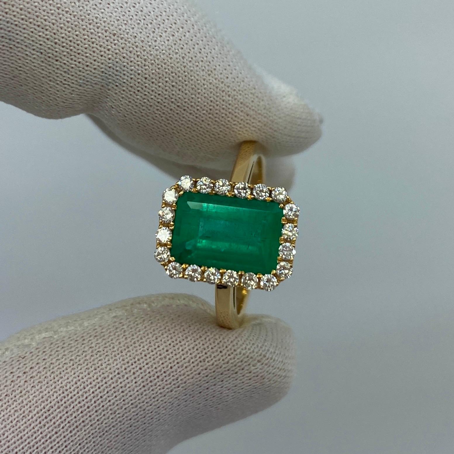 GIA Certified Fine Green 3.06ct Colombian Emerald & Diamond 18k Gold Halo Ring 4