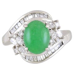 GIA Certified Fine Natural Jade Ring Set with Diamonds Platinum