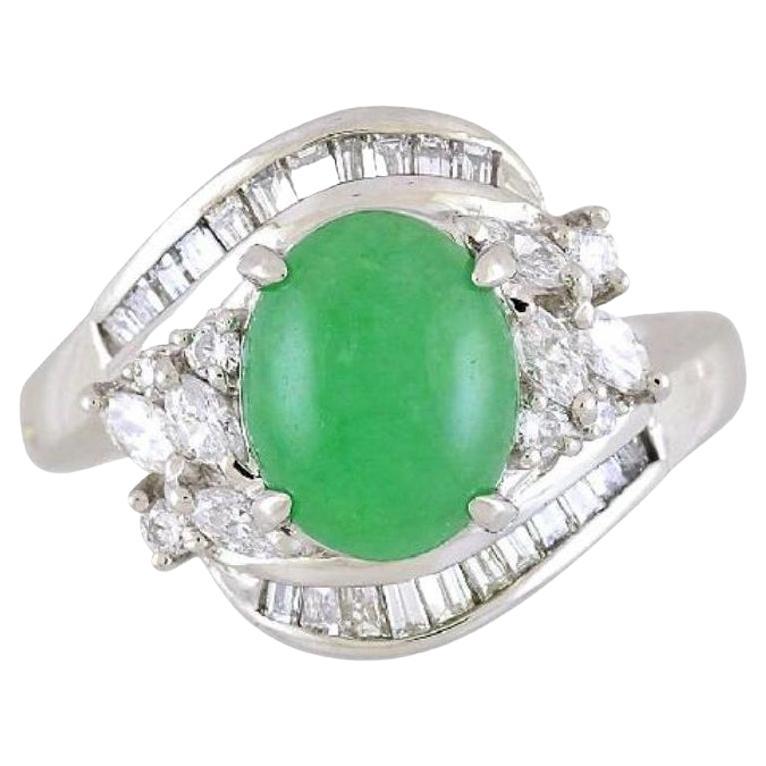 GIA Certified Natural Jade Art Deco Platinum Ring For Sale at 1stDibs