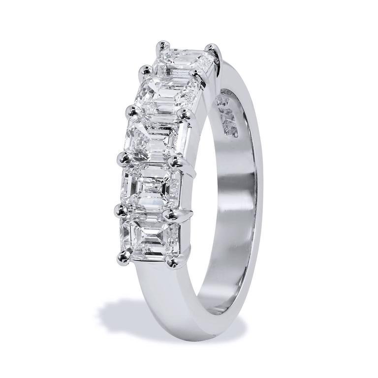 Women's GIA Certified Five Emerald Cut Diamond Wedding Band Ring 6.25