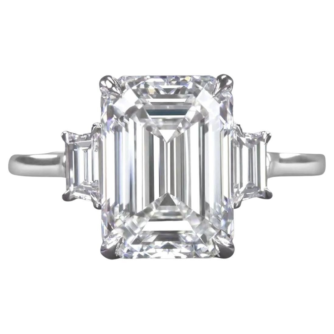 GIA Certified Flawless 3 Carat Emerald Cut Three Stone Diamond Ring