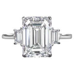 GIA Certified Flawless 3 Carat Emerald Cut Three Stone Diamond Ring