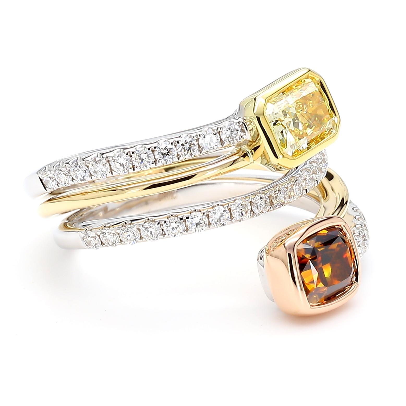 Bague en or certifiée GIA avec diamant radiant jaune intense de 2,37 carats (Tw) Pour femmes en vente